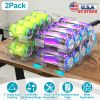 2Pack Adjustable Soda Can Organizers 2-Tier Pop Can Holders Beverage Dispensers For Fridge Pantry Cabinet 7º Slope Auto Rolling