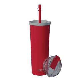 ASOBU ICT27RD Ocean Double-Walled Vacuum-Insulated 27-Oz. Stainless Steel Travel Tumbler with Flexible Straw and Dual Lids (Red)