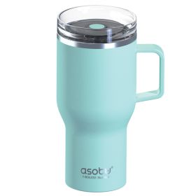 28-oz. capacity;Double-wall stainless steel;Splashproof lid;Ergonomic handle;Can drink from any side;Teal;