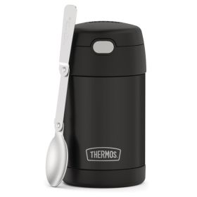 Thermos F31101BK6 16-Ounce FUNtainer Vacuum-Insulated Stainless Steel Food Jar with Folding Spoon (Black Matte)