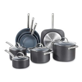 BLACK+DECKER BDK100B 12-Piece Ceramic and Aluminum Cookware Set, Gray