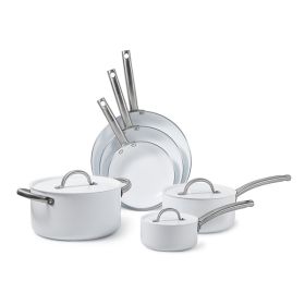 BLACK+DECKER BDK140W 9-Piece Ceramic White Aluminum Cookware Set