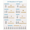 This 32-piece piping bag and nozzle set includes 24 royal icing nozzles, 2 reusable 12-inch piping bags, reusable icing bags and nozzles