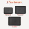 Baking Pans Set, 3-Piece, Nonstick Carbon Steel Cookware Sheets & Trays, Stackable Kitchen Oven Bakeware Cooking Sets with Silicone Handles