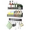 3 Pack Strong Magnetic Spice Rack with 8 Hooks Fridge Oven Microwave Magnetic Storage Shelves Seasoning Holder Organizer for Jars Seasoning Tins Utens