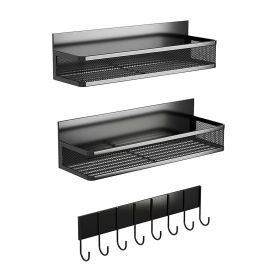 3 Pack Strong Magnetic Spice Rack with 8 Hooks Fridge Oven Microwave Magnetic Storage Shelves Seasoning Holder Organizer for Jars Seasoning Tins Utens (Option: SpiceRackBlack)
