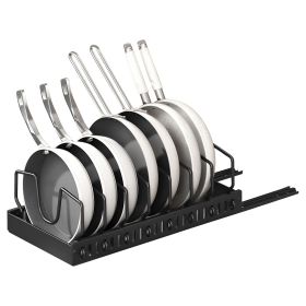 Pull Out Pots And Pans Organizer Under Cabinet With 8 Adjustable Dividers Rustproof Carbon Steel Sliding Pots Holder For Kitchen Cookware Bakeware Pot (Color: Black)